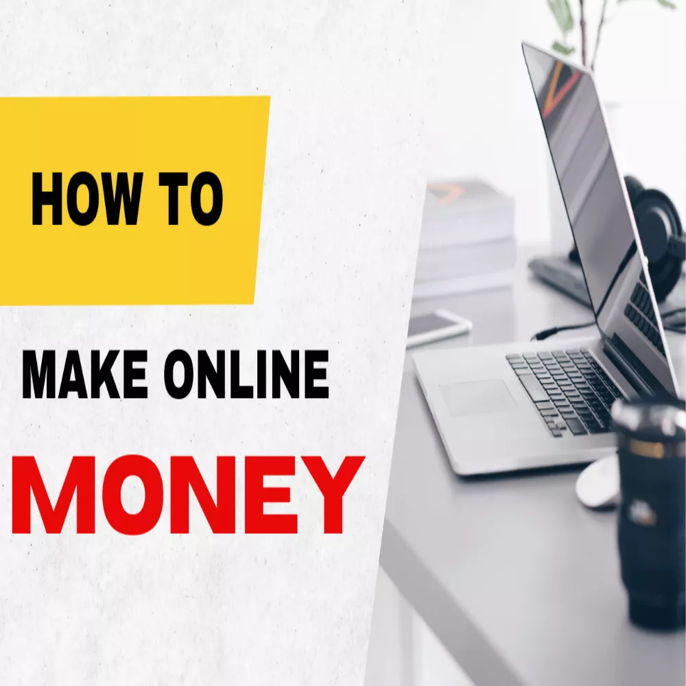 A laptop is on table for working online and describing how to make online money