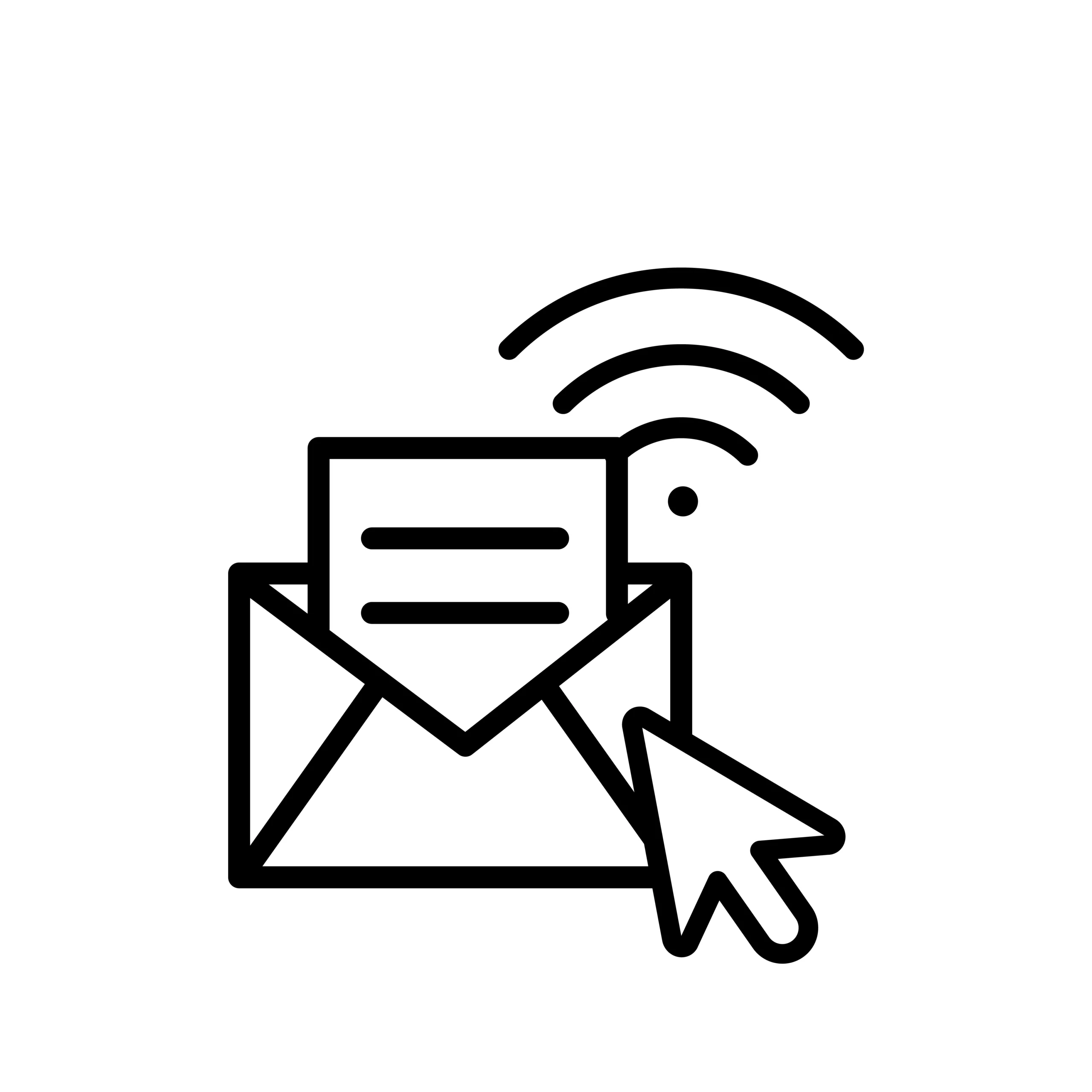 An envelope and a list with a cursor icon are used to represent email list building.