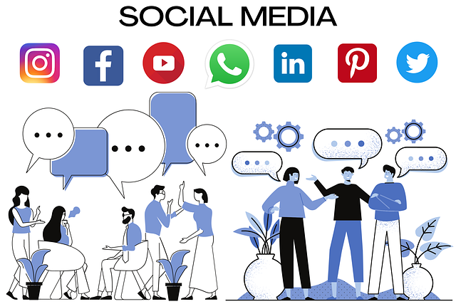 The image is displaying social media icons and some people are growing their social community using these social platforms