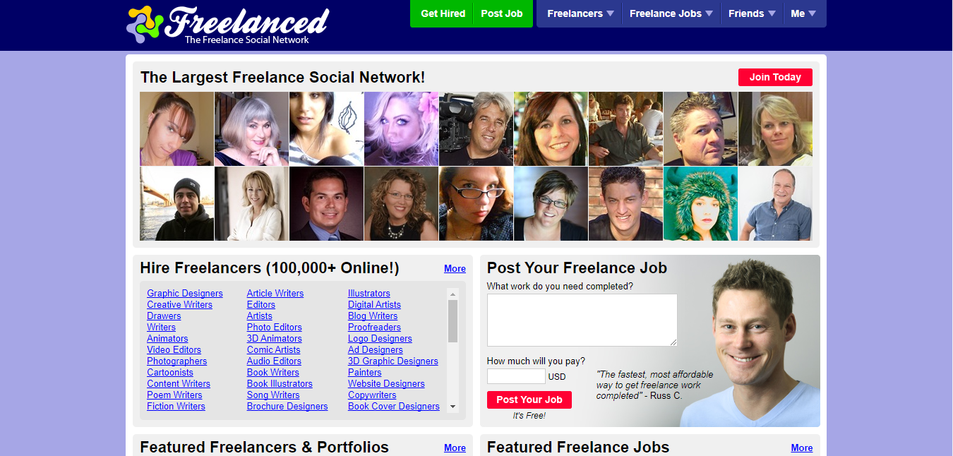 Pictures of some people who are happy, at the interface of freelanced.com