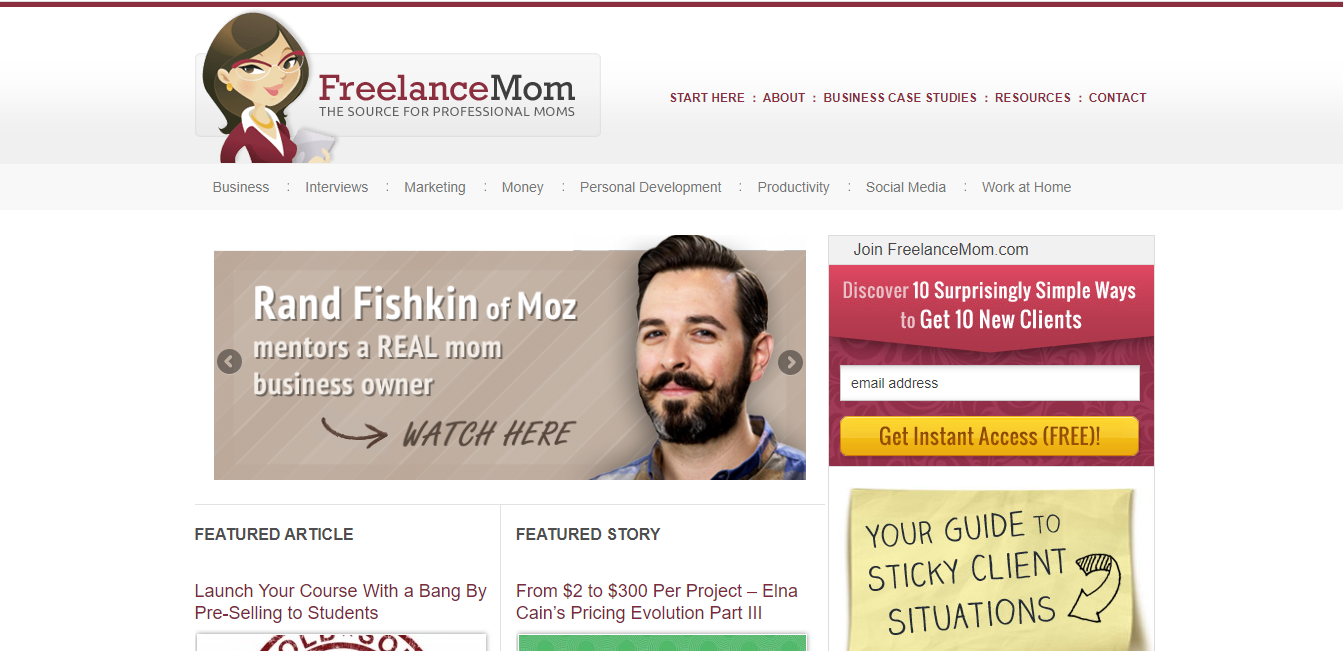 An image of a man who is smiling at the interface of freelancemom.com