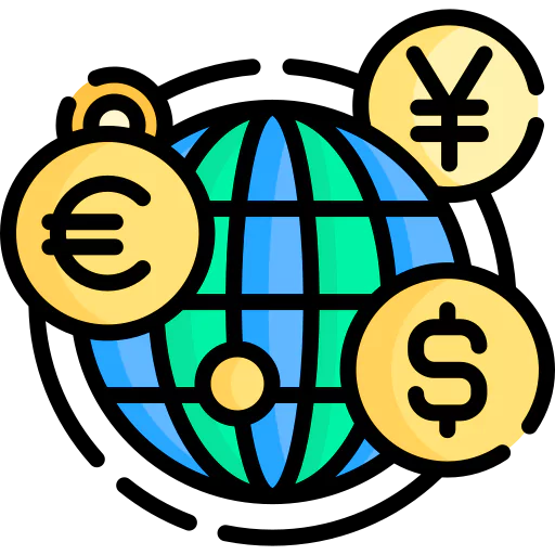 a globe with different currency symbols